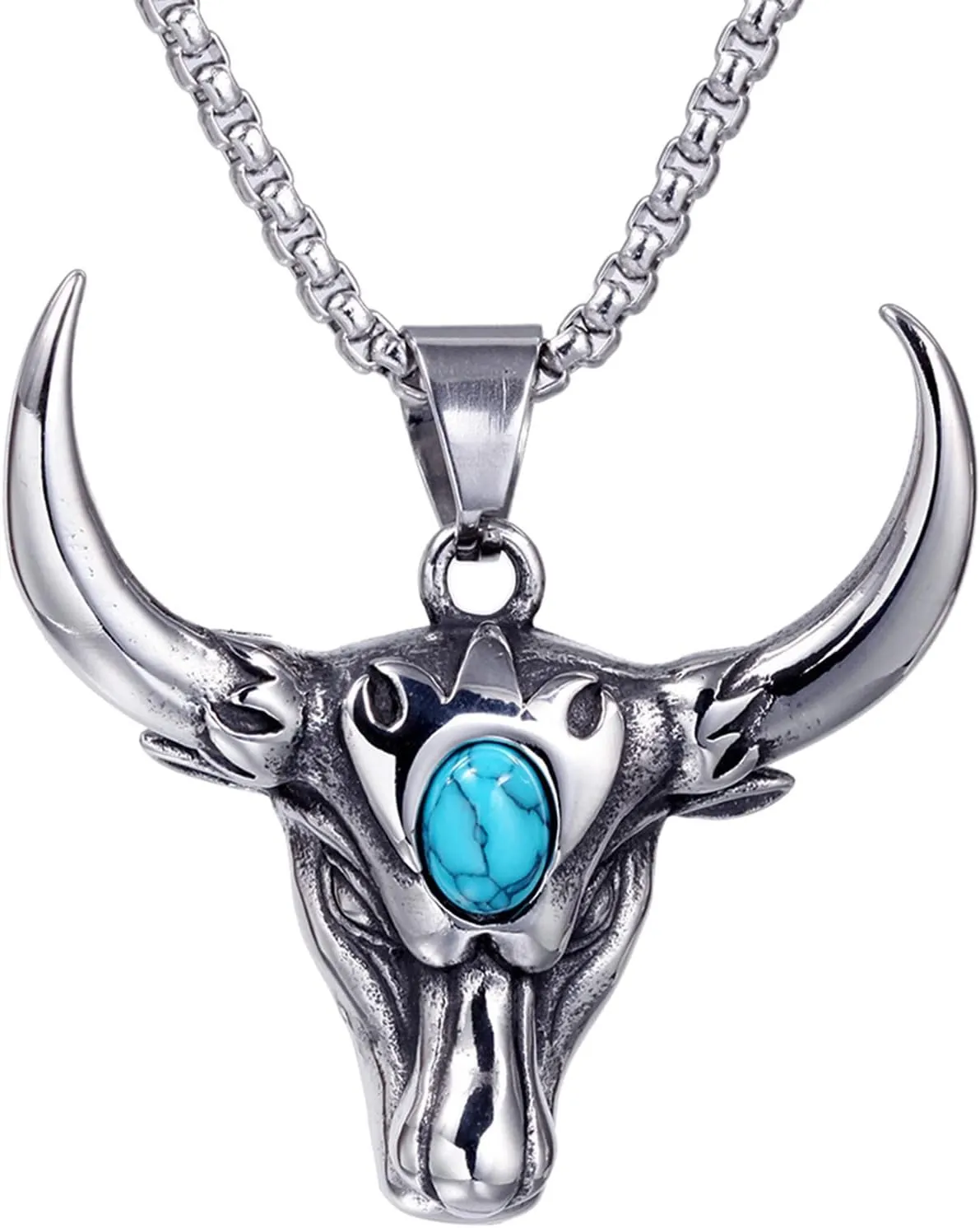 Bull for Head Turquoise Pendant Necklace Hip Hop Jewelry Vintage Alloy Taurus Pendant Chain Men Gifts Not Easy to Fade