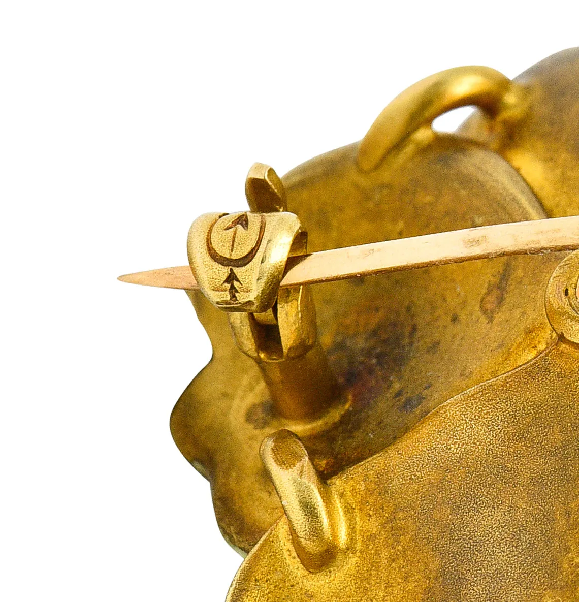 Carter Gough Art Nouveau Old European Cut Diamond Pearl Basse-Taille Enamel 14 Karat Yellow Gold Poppy Antique Flower Brooch