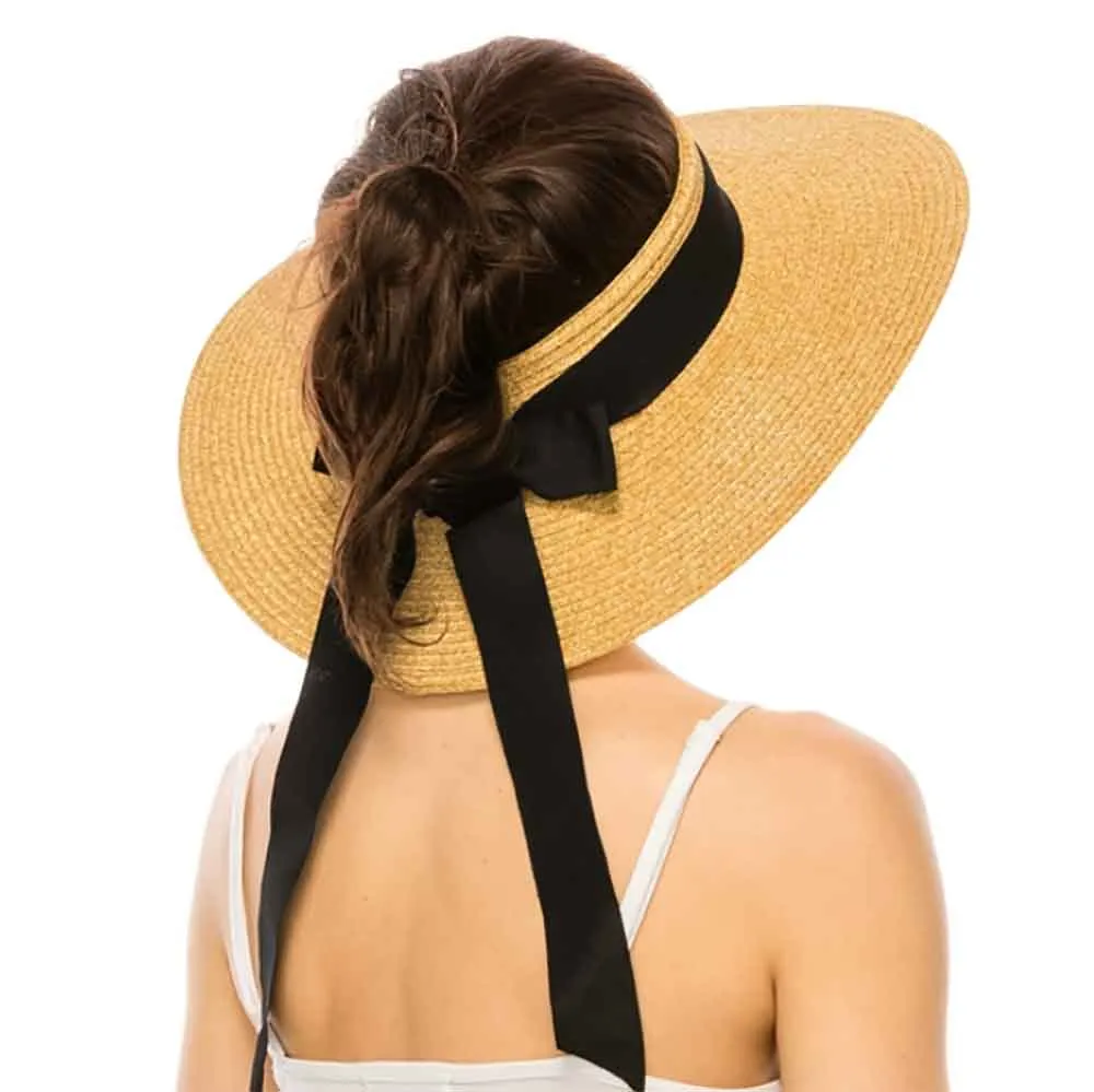 Crownless Sun Hat with Long Ribbon Bow - Boardwalk Hats