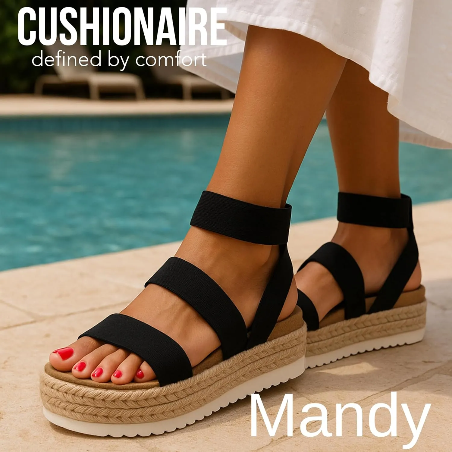CUSHIONAIRE Women's Mandy Cork Espadrille Platform Sandal - Strappy Wedge with Arch Support,