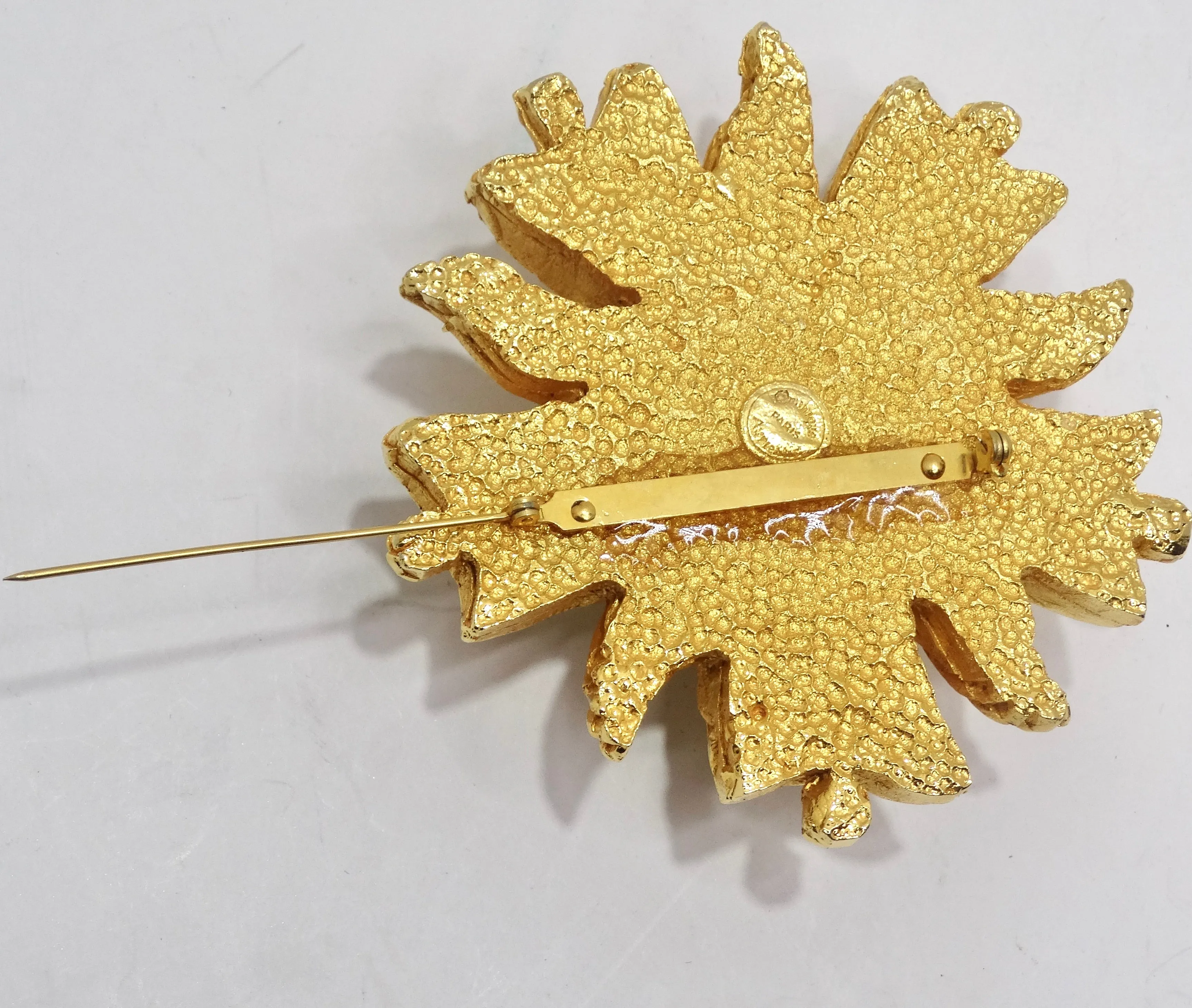 Dominique Aurientis Paris 1980s Gold Plated Green Stone Flower Brooch