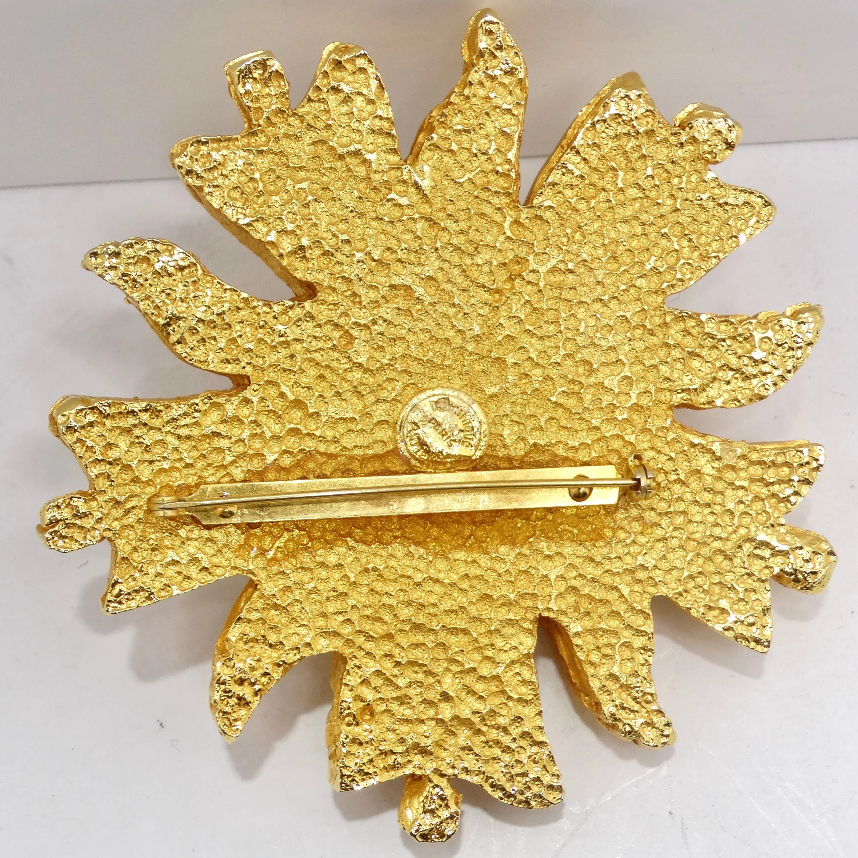 Dominique Aurientis Paris 1980s Gold Plated Green Stone Flower Brooch