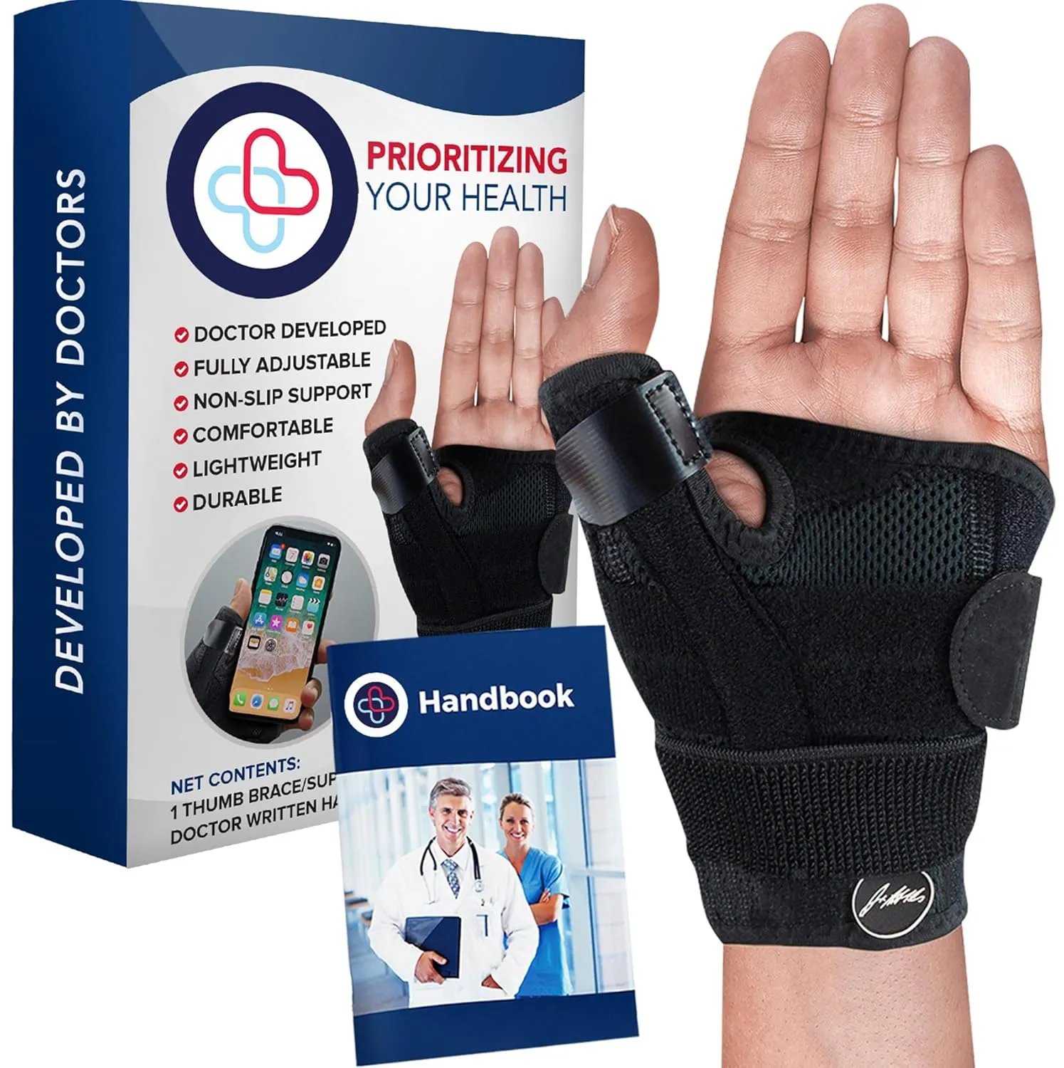 Dr. Arthritis Thumb Brace, Medical Thumb Splint Right & Left Hand, Wrist, Thumb Support, Thumb Spica Splint, Thumb Support for Arthritis (Black Single)