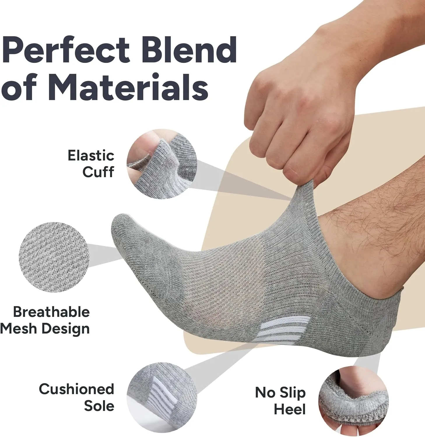 Eedor No Show Socks for Women & Men (Unisex) - Athletic Non Slip & Low Cut Invisible Socks - Soft & Stretchable Cotton Blend