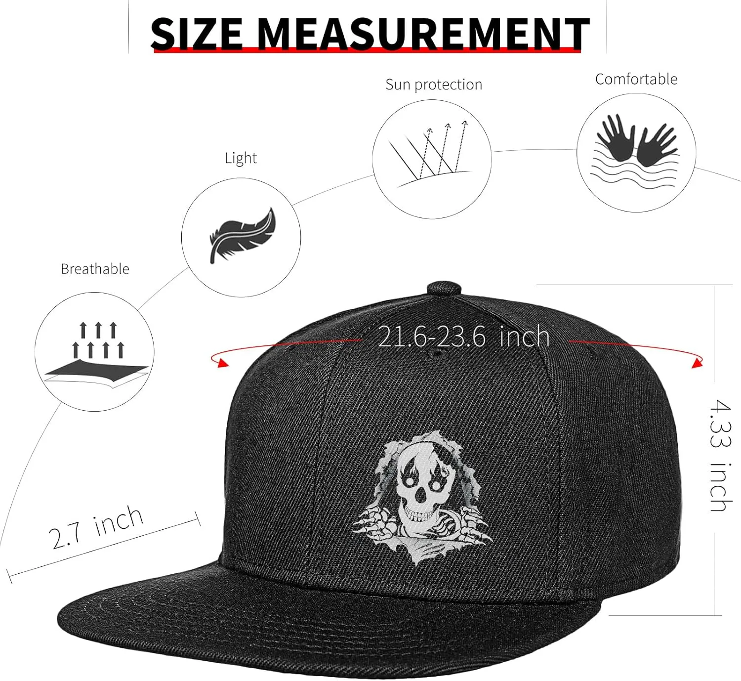 Flat Bill Hats for Women Skeleton Hand Rose Flat Bill Hat Mens Snap Back Hats Vintage Flat Brim Hat
