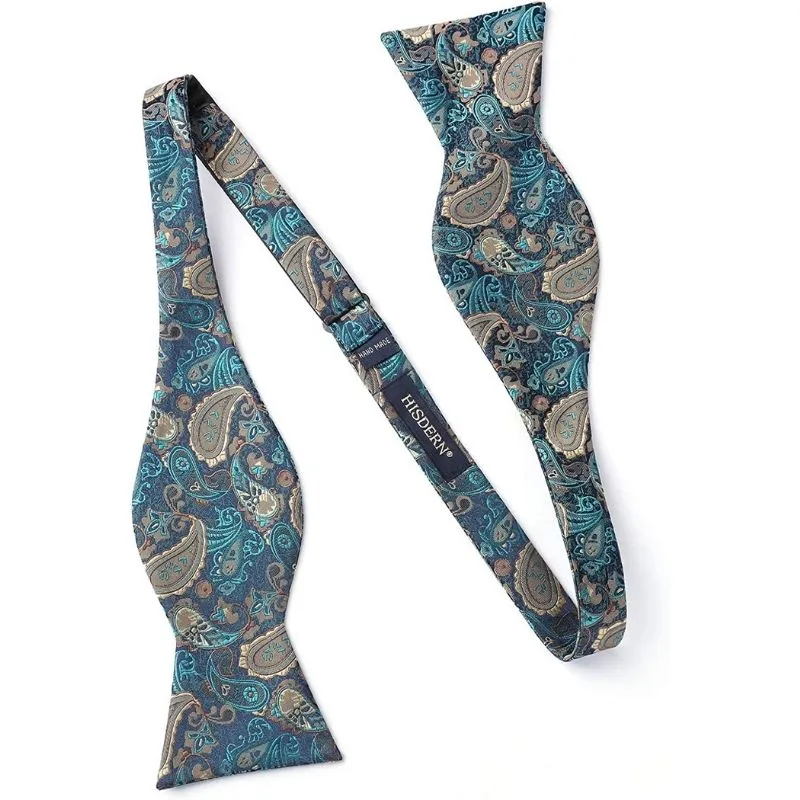 Floral Paisley Suspender Bow Tie Handkerchief - 7-GREEN/AQUA/BROWN