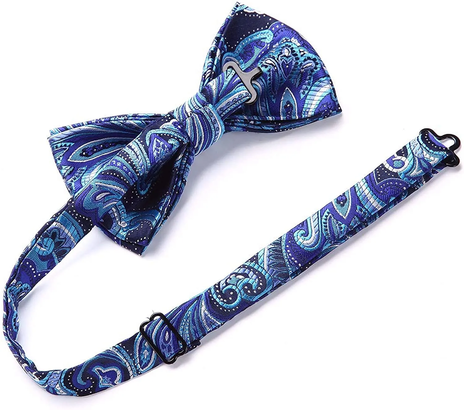 Floral Paisley Suspender Pre-Tied Bow Tie Handkerchief - B10-BLUE/WHITE