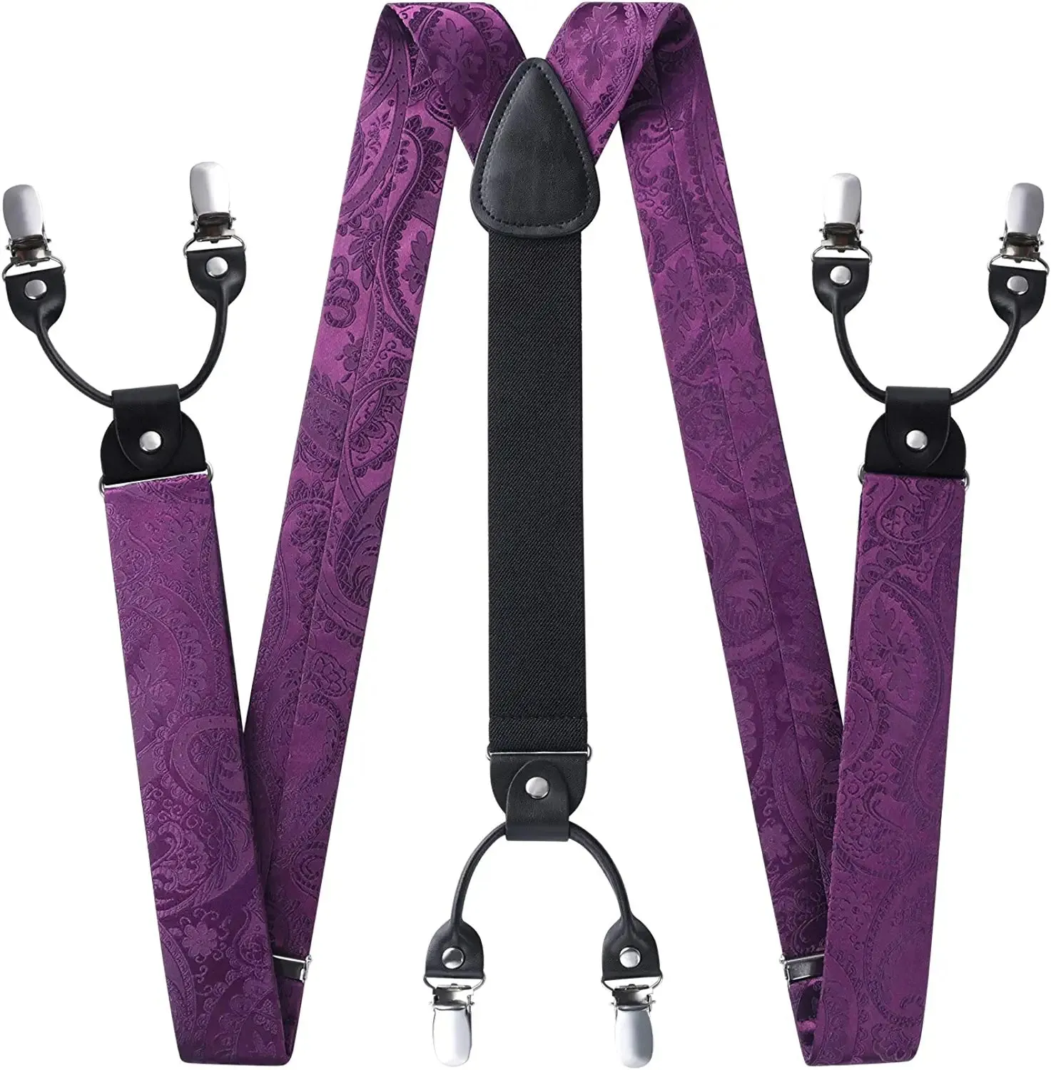 Floral Paisley Suspender Pre-Tied Bow Tie Handkerchief - C5-PURPLE PLUM