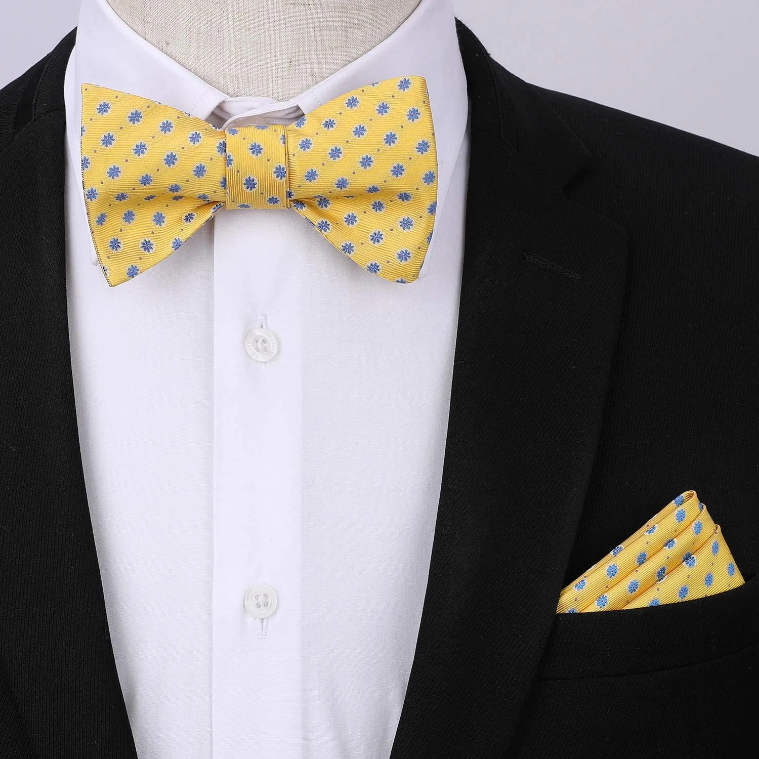 Floral Suspender Bow Tie Handkerchief - 9-YELLOW/BLUE