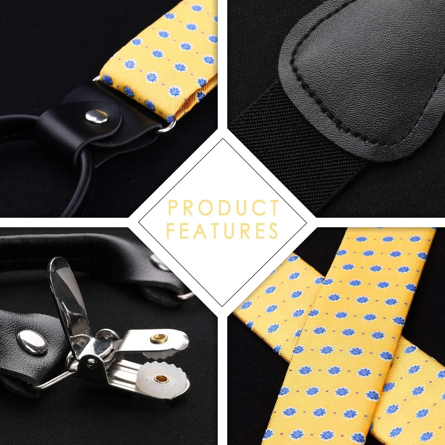 Floral Suspender Bow Tie Handkerchief - 9-YELLOW/BLUE