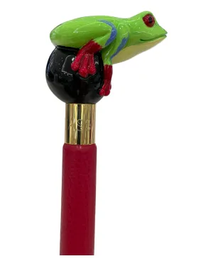 Frog Long Shoehorn - Red Leather Shaft,Green Stitches