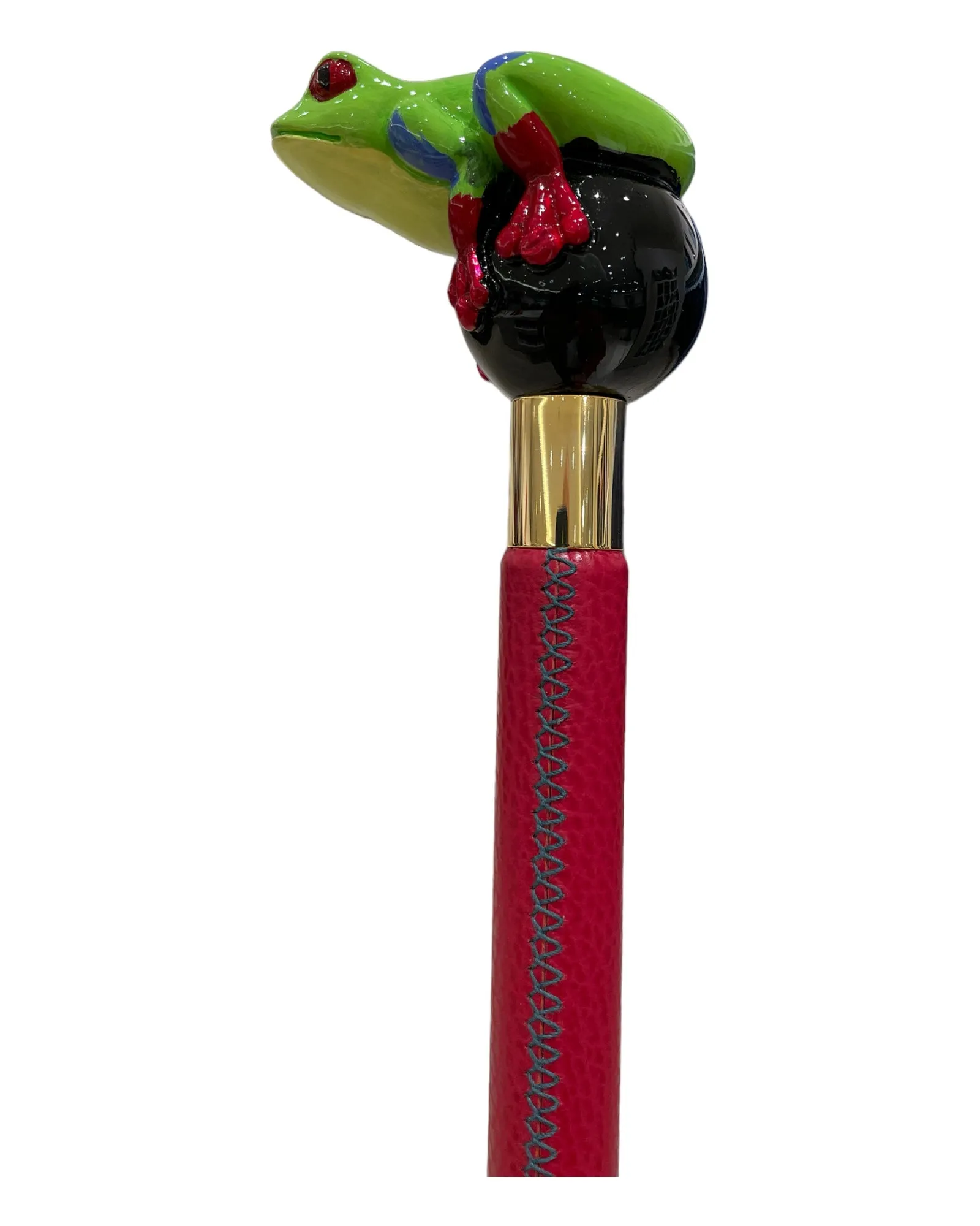 Frog Long Shoehorn - Red Leather Shaft,Green Stitches