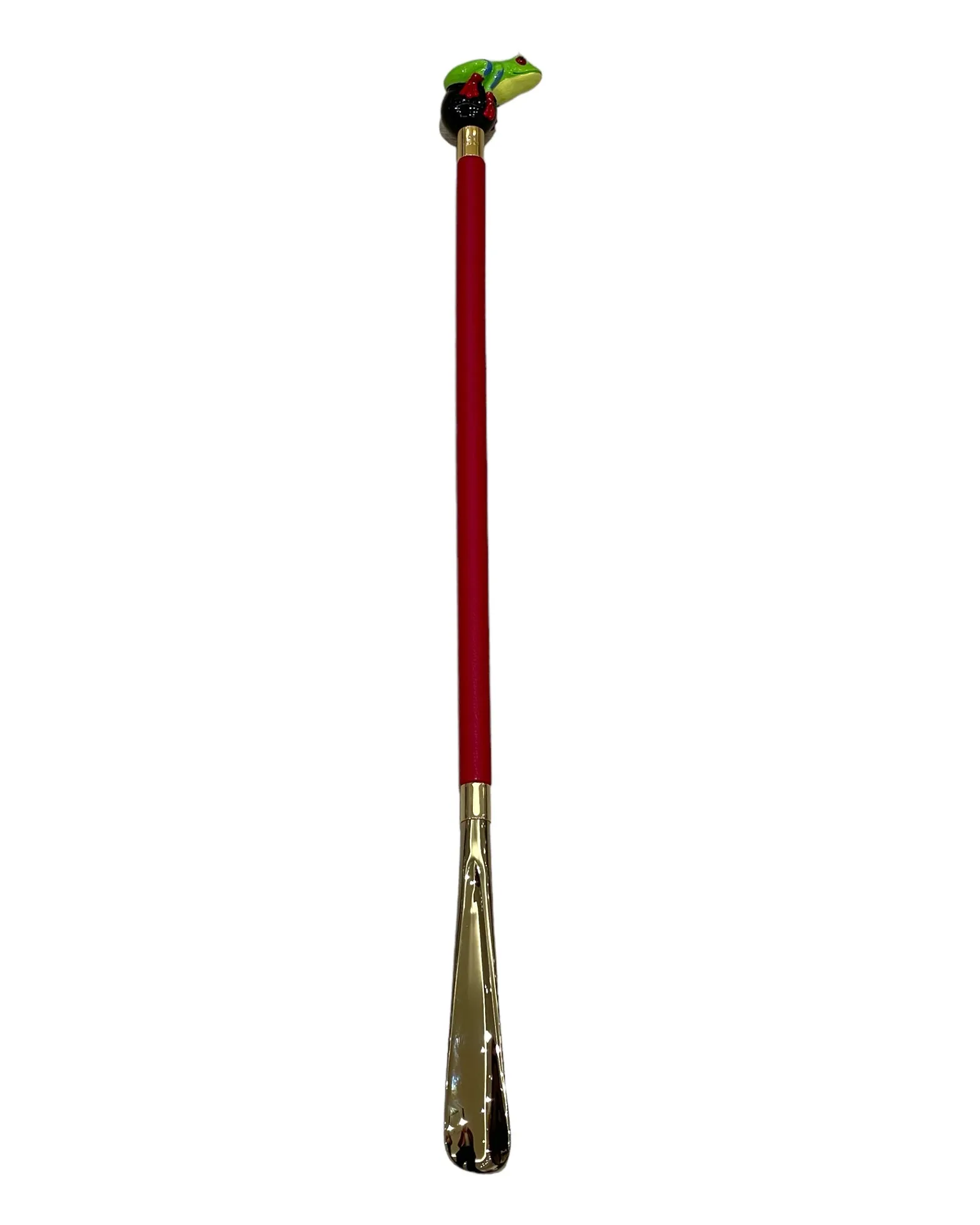 Frog Long Shoehorn - Red Leather Shaft,Green Stitches