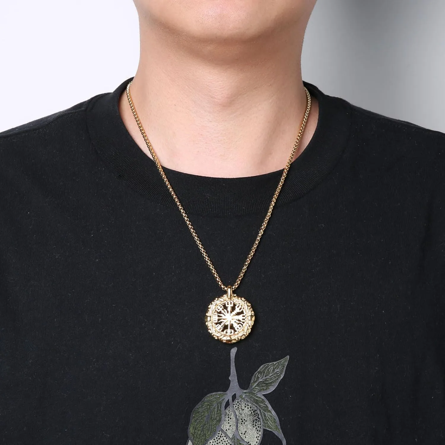 HZMAN Viking Vegvisir Norse Compass Stainless Steel Necklace Double-Sided Hollow Engraving Sun Totem Pendant Norse Amulet Jewelry