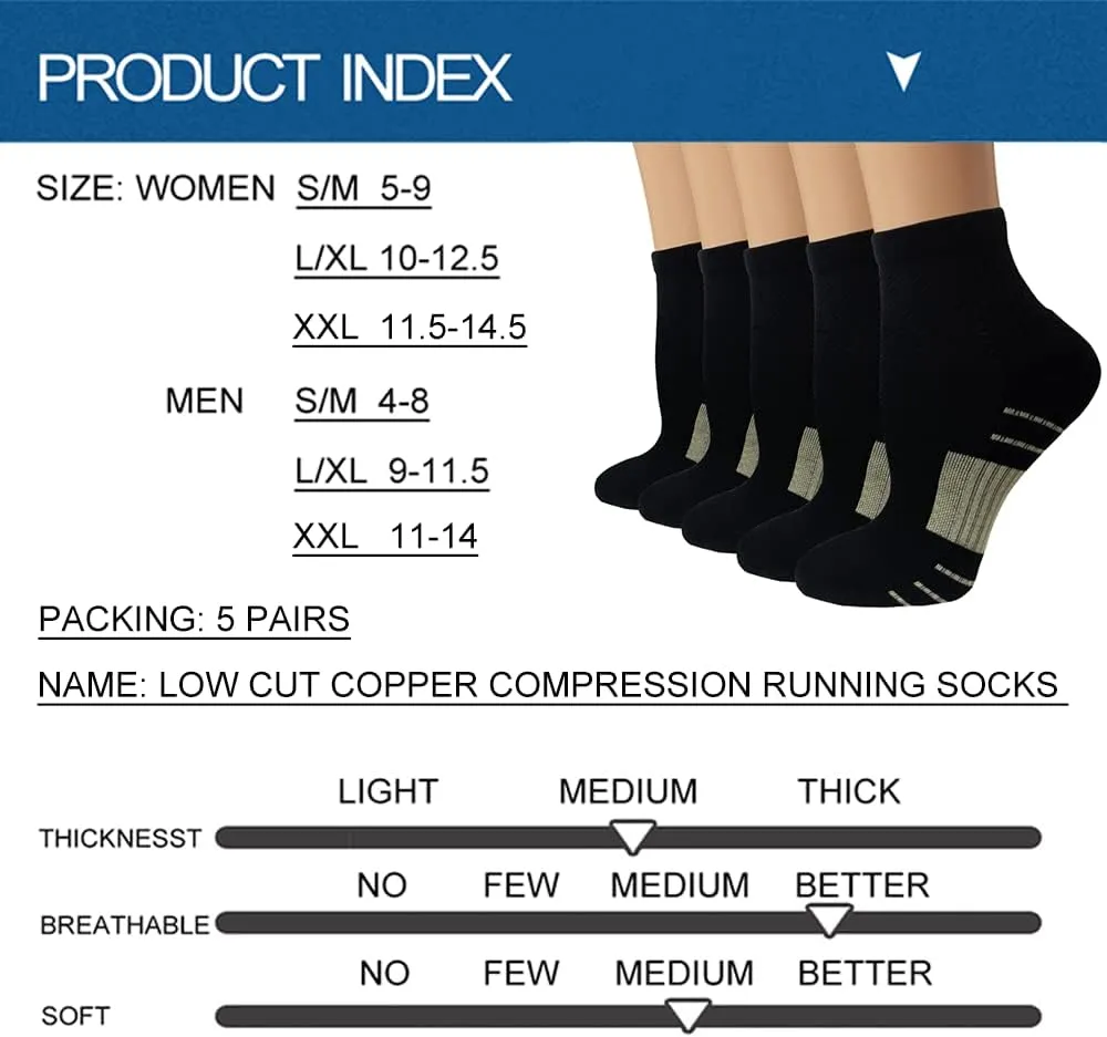 Iseasoo Copper Compression Socks for Men & Women Circulation-Ankle Plantar Fasciitis Socks Support for Athletic Running