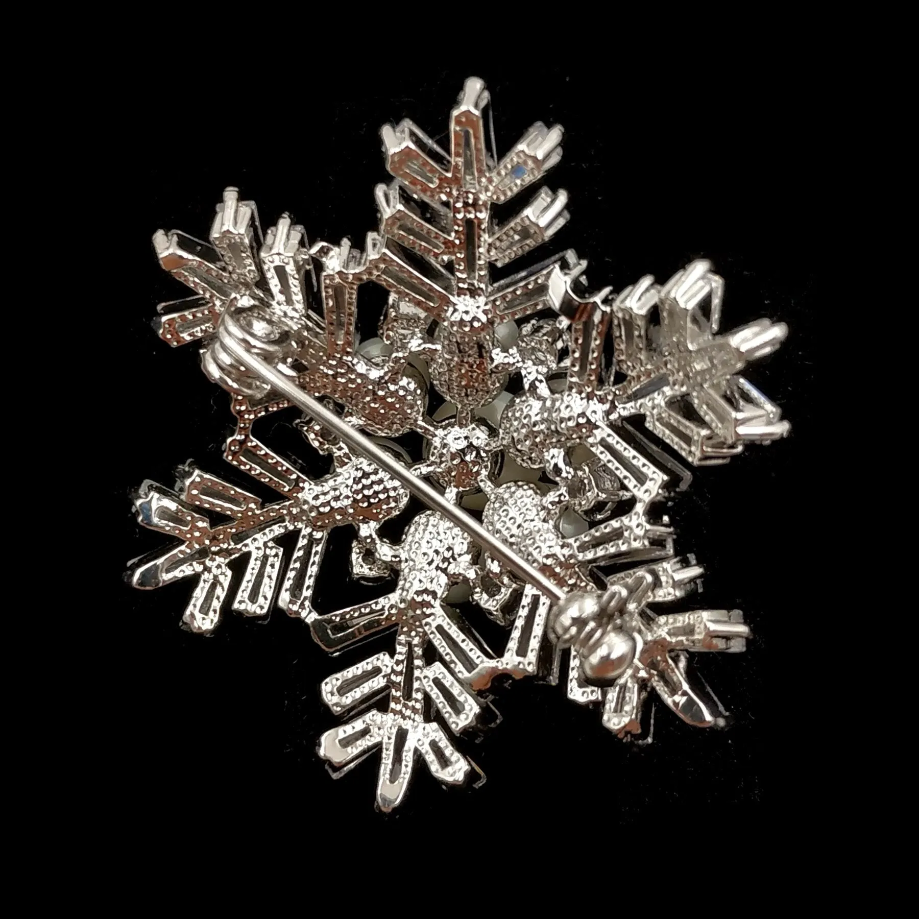 Jewelblings Winter Holiday Jewelry Buaguette Cut CZ Cluster Mother of Pearls Snowflake Brooch Snow Flower Pin or Women Coat Dressy Clothes