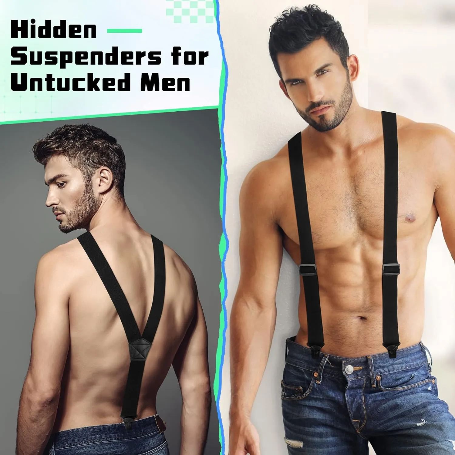 Jiuguva Men's Hidden Suspender Men Airport Friendly Hidden Straps Y Back Suspender Under Clothing Shirt Swimming