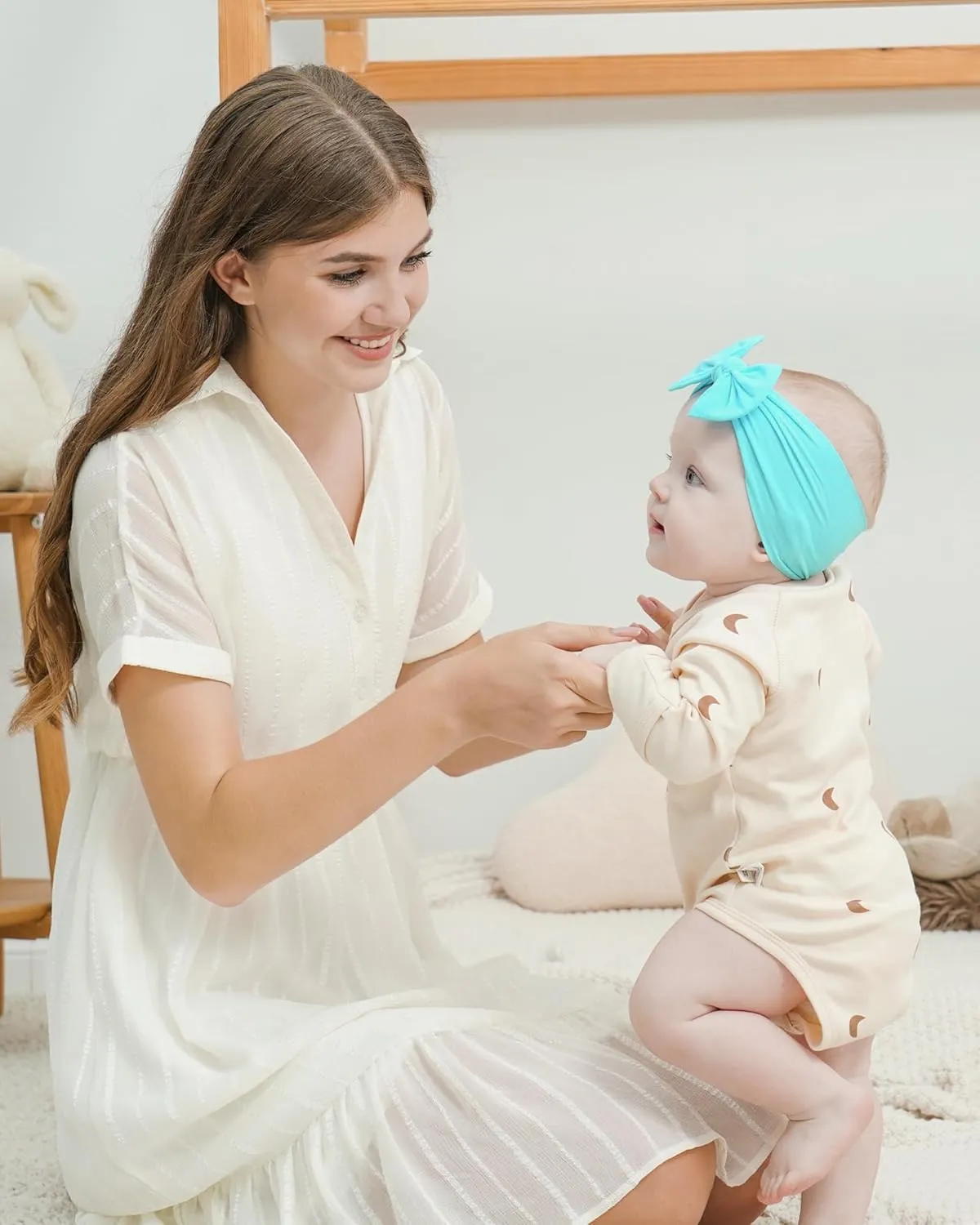 jollybows 12pcs Baby Nylon Headbands With Bow Elastic Hairband For Girls Newborn Infant Toddlers Kids Hair Accessories- Soft Light Color Set