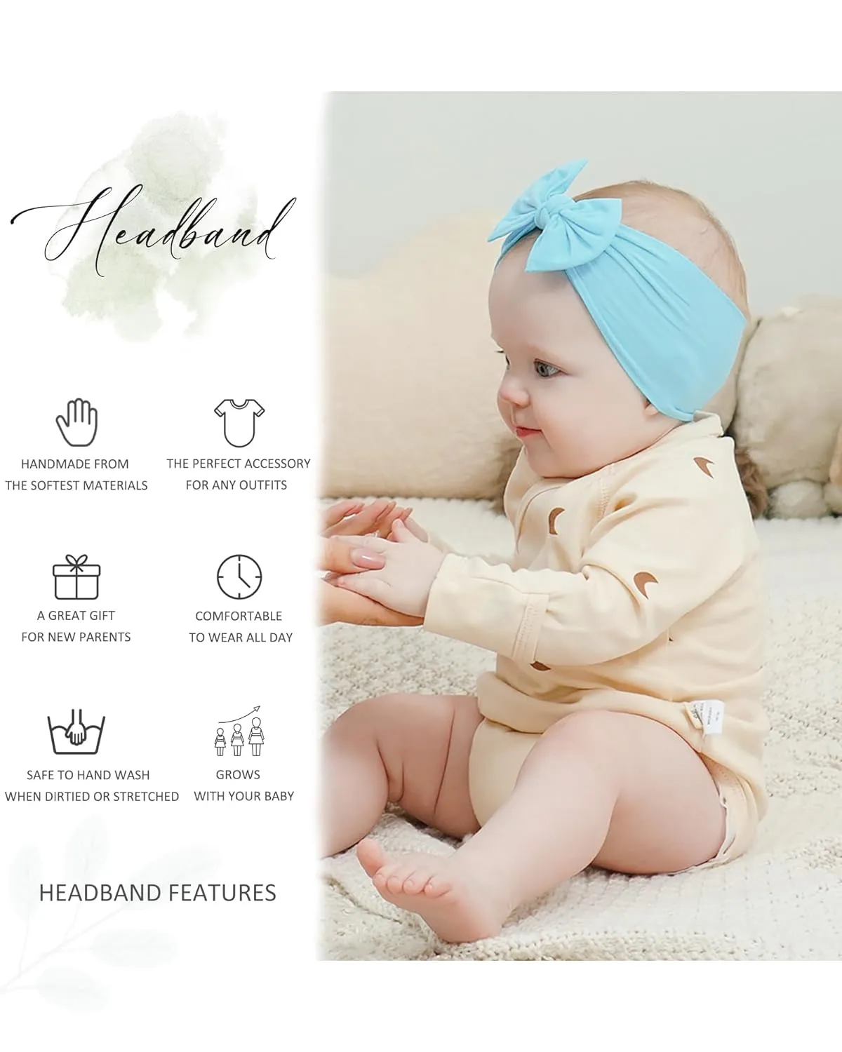 jollybows 12pcs Baby Nylon Headbands With Bow Elastic Hairband For Girls Newborn Infant Toddlers Kids Hair Accessories- Soft Light Color Set