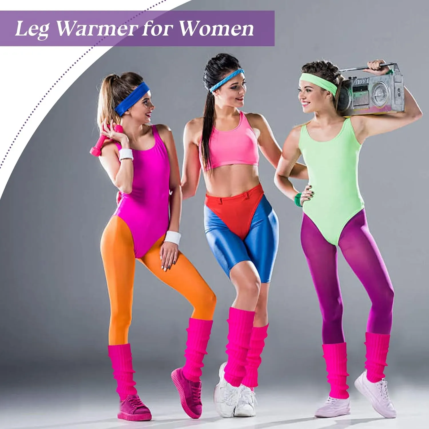 Leg Warmers for Women, Neon Ribbed Leg Socks, Stylish Accessories for 80s 90s Party Sports Yoga