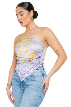 Lilac Strapless Satin Effect Scarf Top