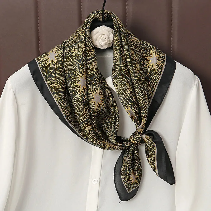 Luxury Print Satin Silk Square Scarf for Women Wrap Bandana