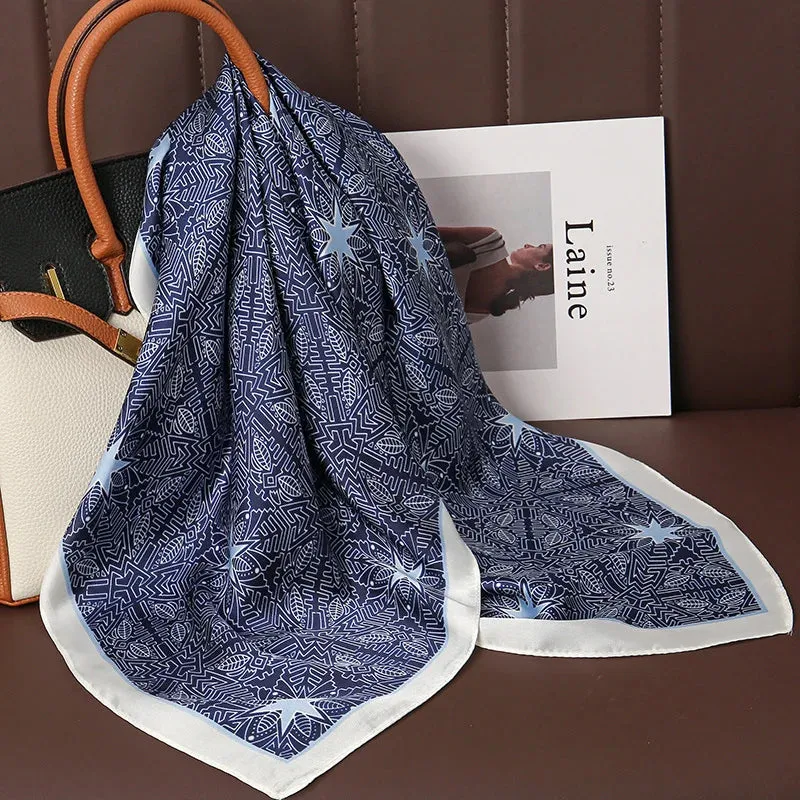 Luxury Print Satin Silk Square Scarf for Women Wrap Bandana