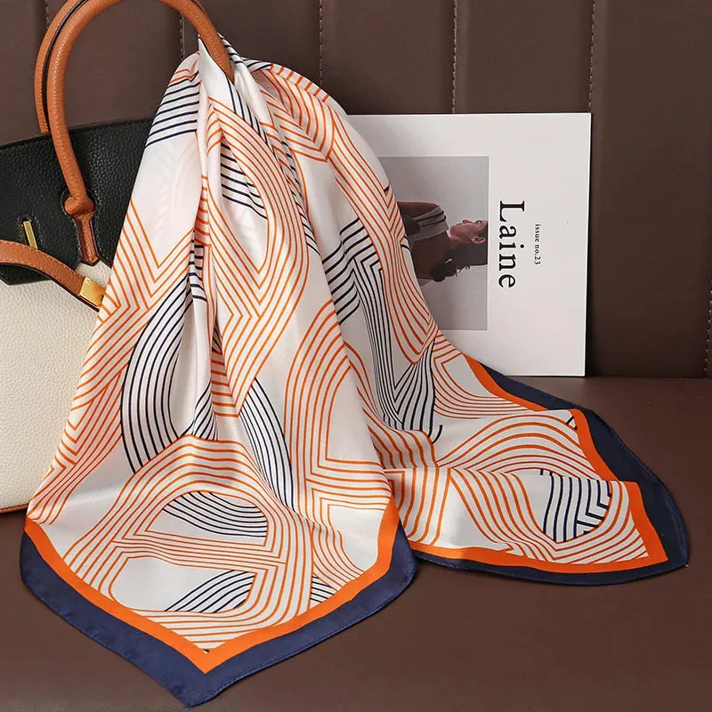 Luxury Print Satin Silk Square Scarf for Women Wrap Bandana