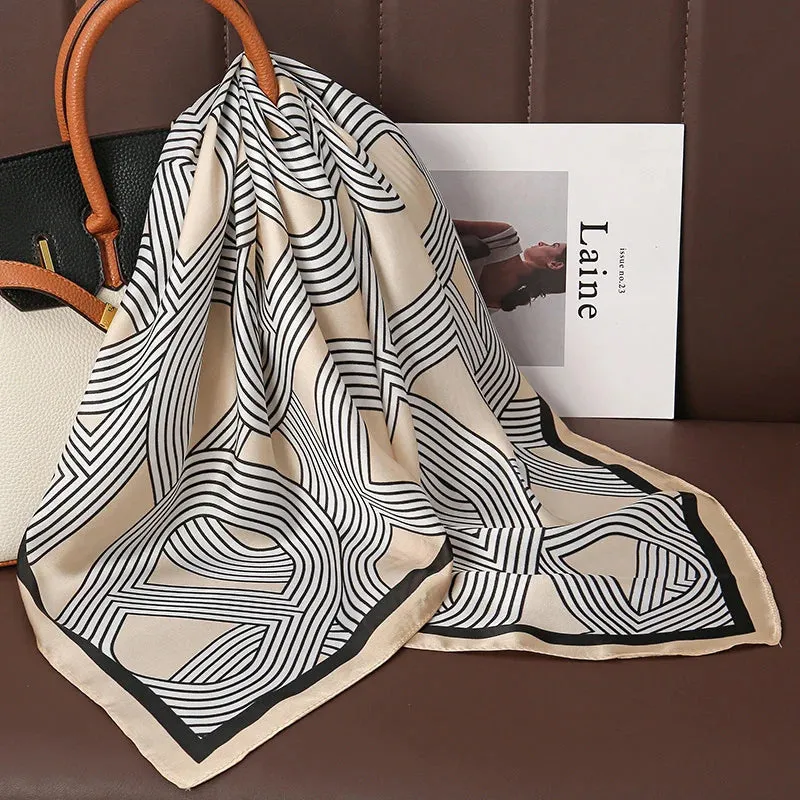 Luxury Print Satin Silk Square Scarf for Women Wrap Bandana
