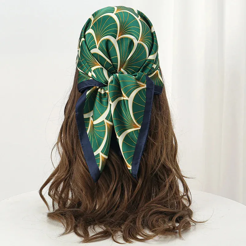 Luxury Print Satin Silk Square Scarf for Women Wrap Bandana