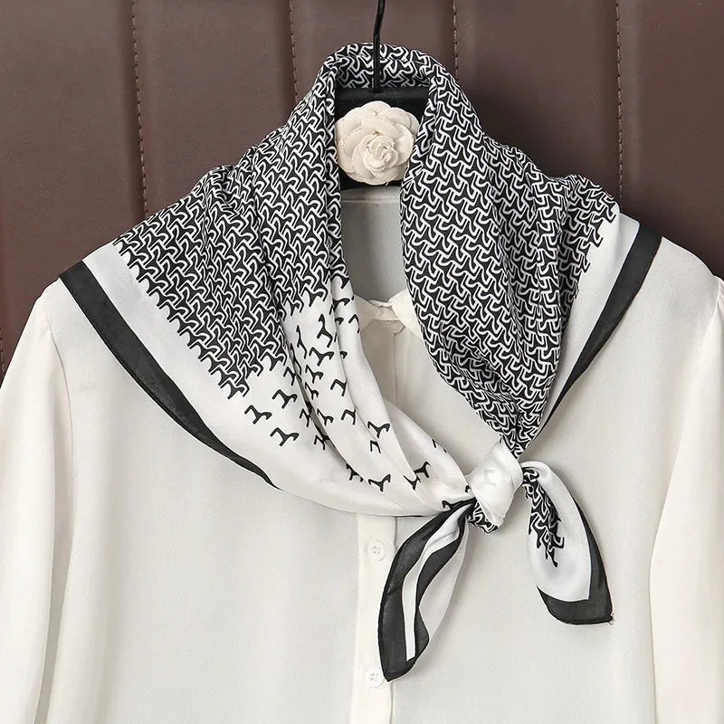 Luxury Print Satin Silk Square Scarf for Women Wrap Bandana