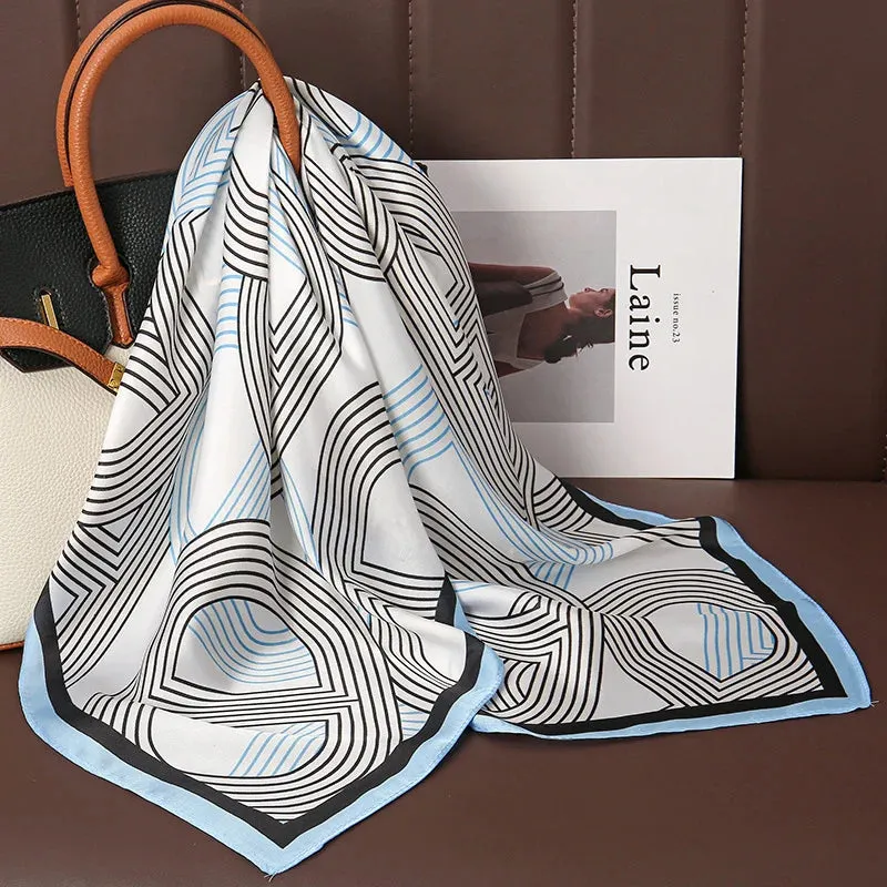 Luxury Print Satin Silk Square Scarf for Women Wrap Bandana