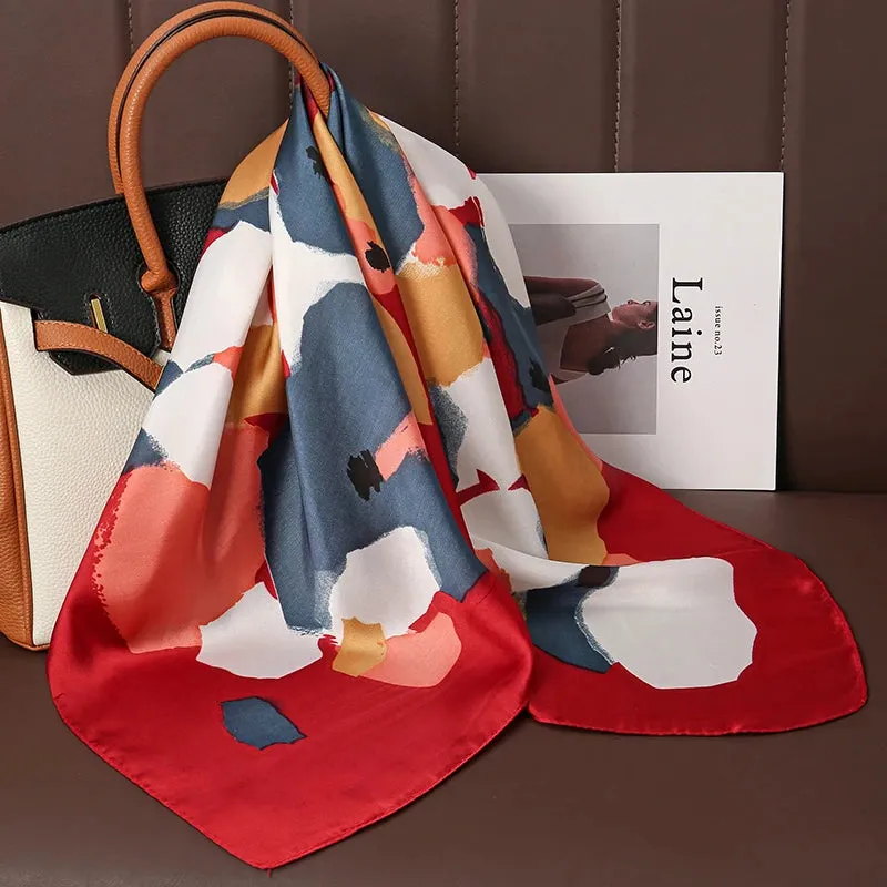 Luxury Print Satin Silk Square Scarf for Women Wrap Bandana