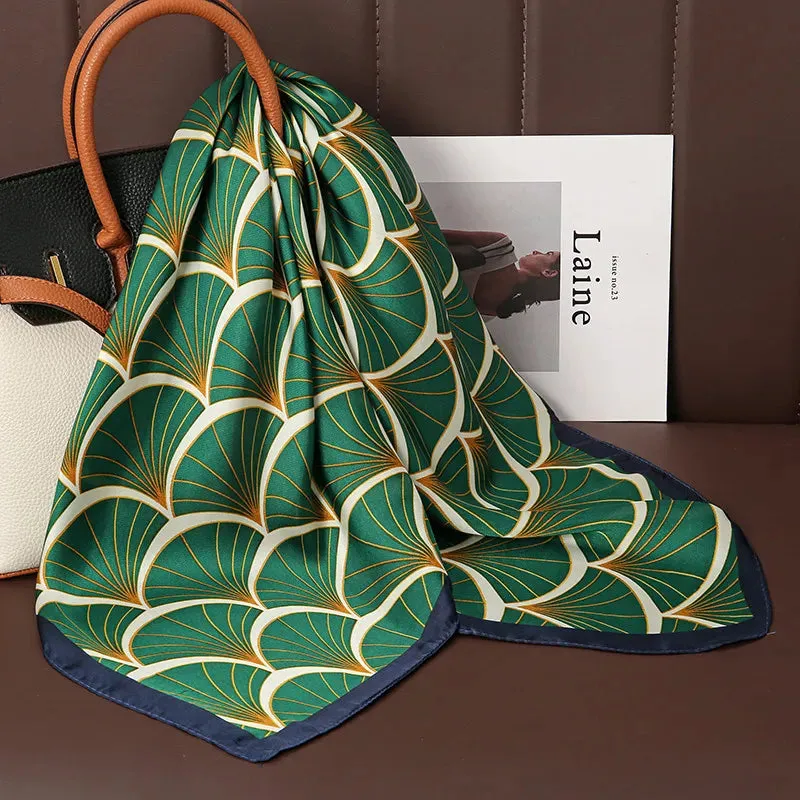 Luxury Print Satin Silk Square Scarf for Women Wrap Bandana