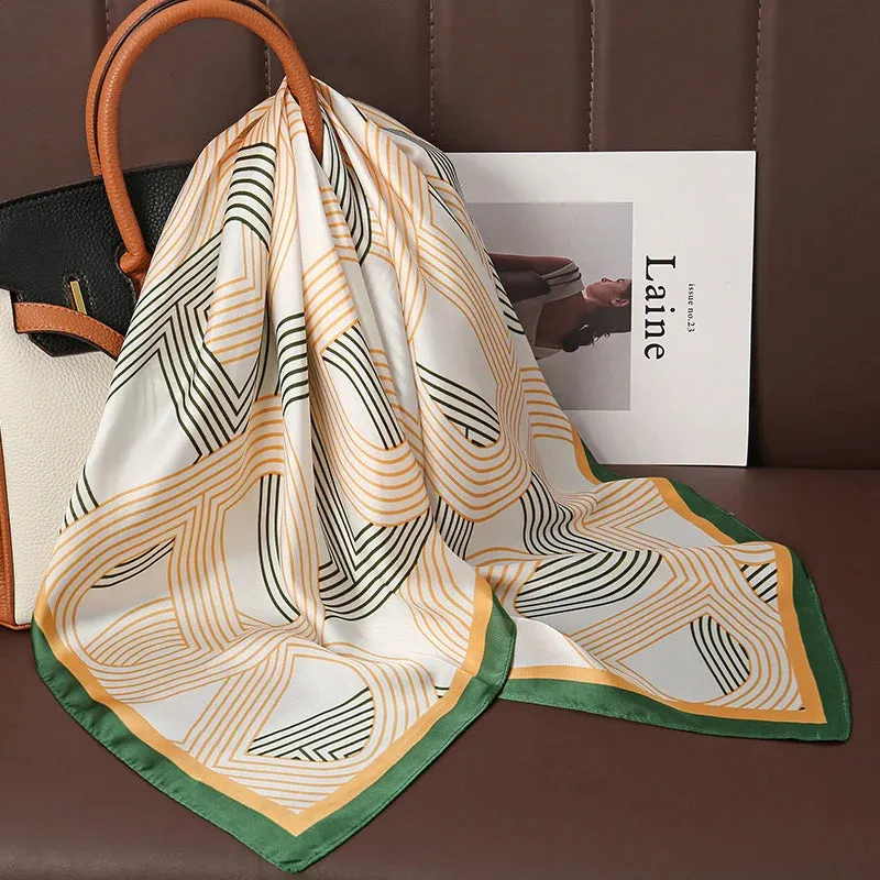 Luxury Print Satin Silk Square Scarf for Women Wrap Bandana
