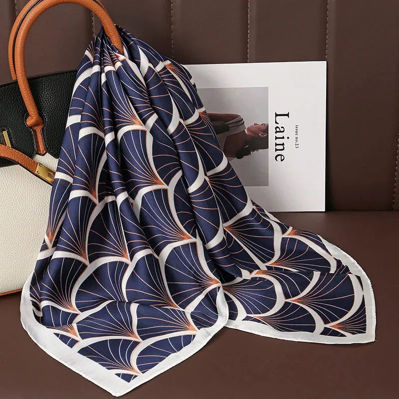 Luxury Print Satin Silk Square Scarf for Women Wrap Bandana