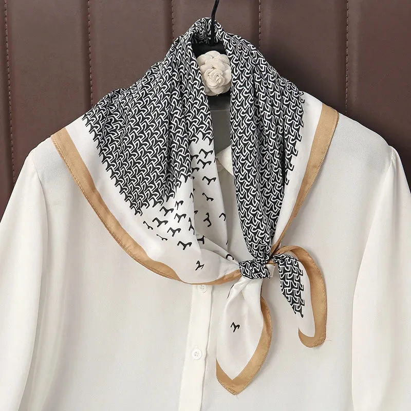 Luxury Print Satin Silk Square Scarf for Women Wrap Bandana