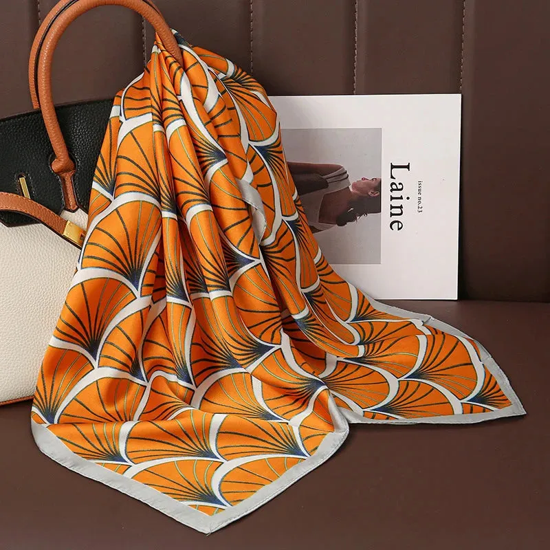 Luxury Print Satin Silk Square Scarf for Women Wrap Bandana