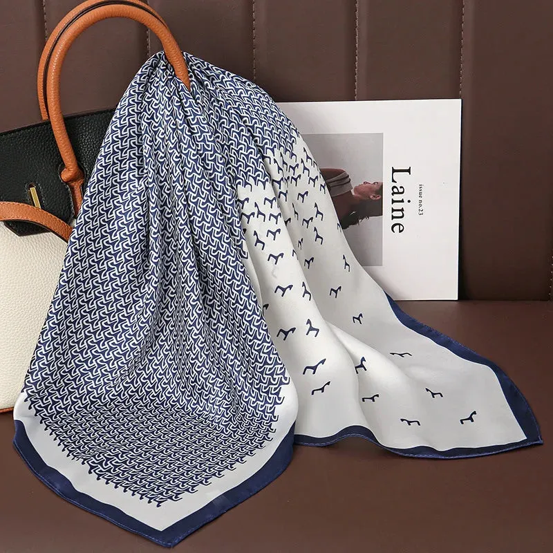 Luxury Print Satin Silk Square Scarf for Women Wrap Bandana