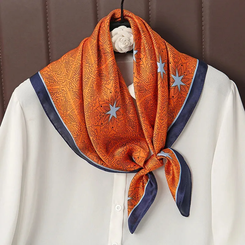 Luxury Print Satin Silk Square Scarf for Women Wrap Bandana