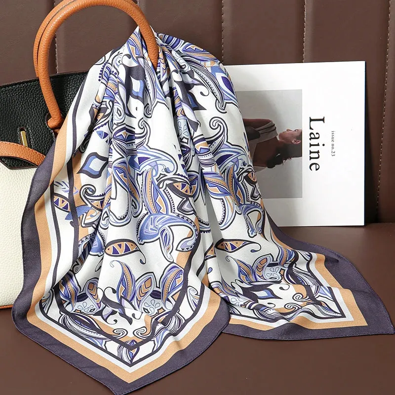 Luxury Print Satin Silk Square Scarf for Women Wrap Bandana