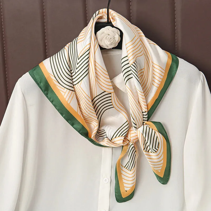 Luxury Print Satin Silk Square Scarf for Women Wrap Bandana