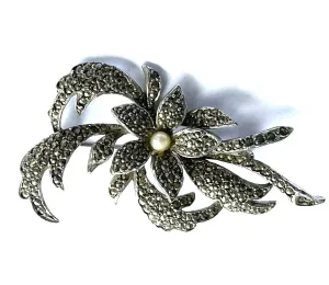 Marcasite Vintage Brooch With Pearl