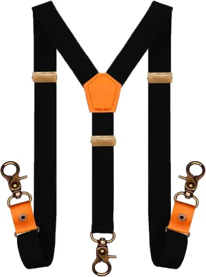 MENDENG Adjustable Suspenders for Men Bronze Metal Clips Braces with Leather