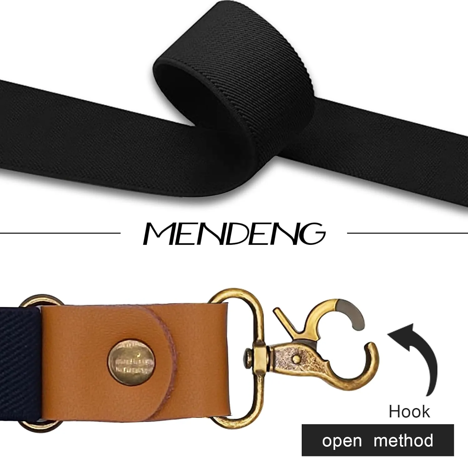 MENDENG Adjustable Suspenders for Men Bronze Metal Clips Braces with Leather