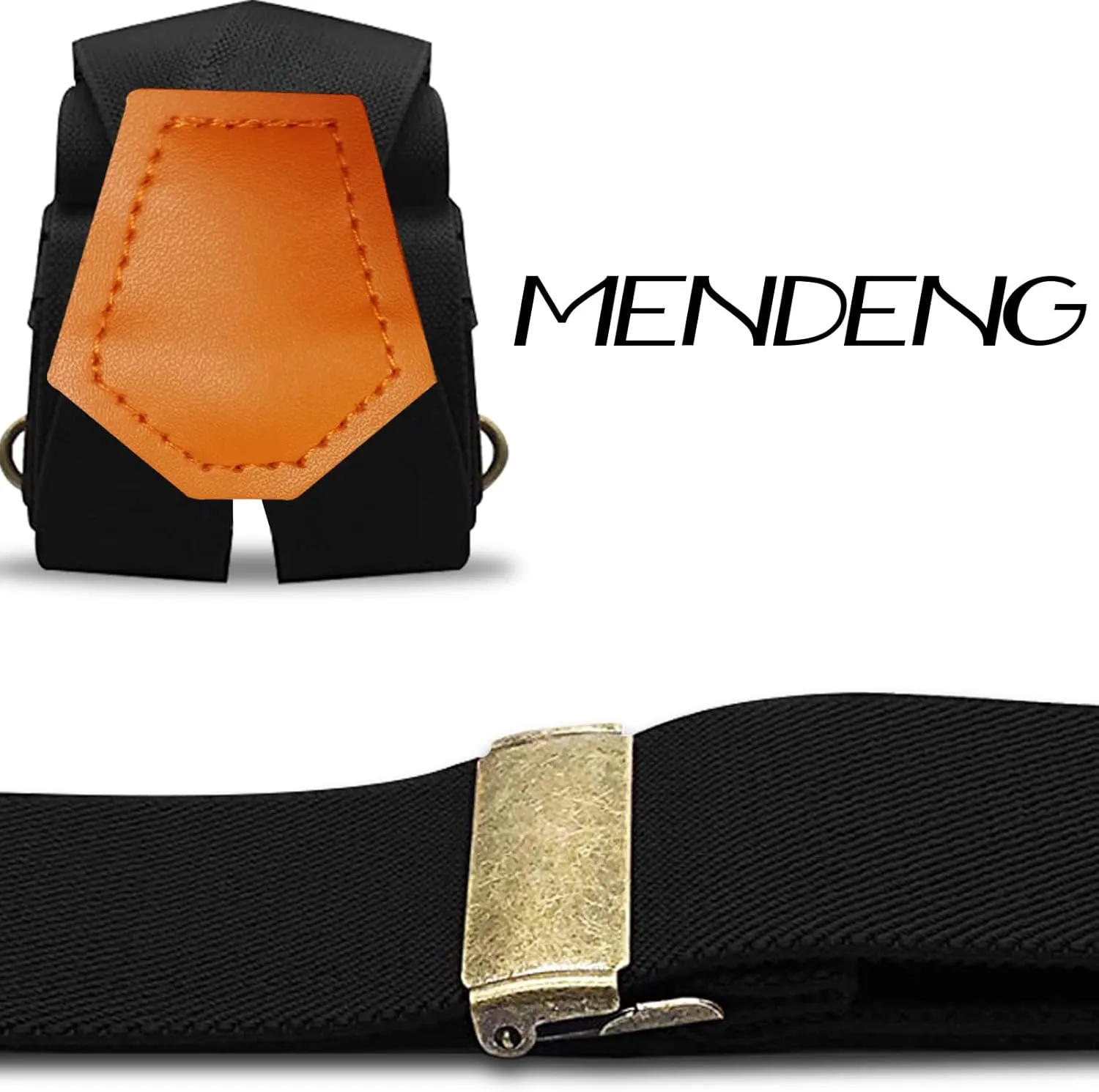 MENDENG Adjustable Suspenders for Men Bronze Metal Clips Braces with Leather