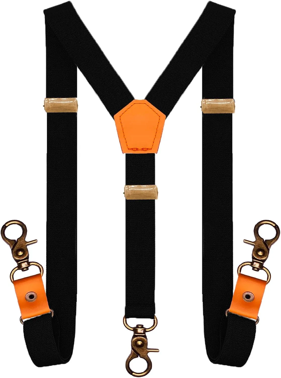 MENDENG Adjustable Suspenders for Men Bronze Metal Clips Braces with Leather