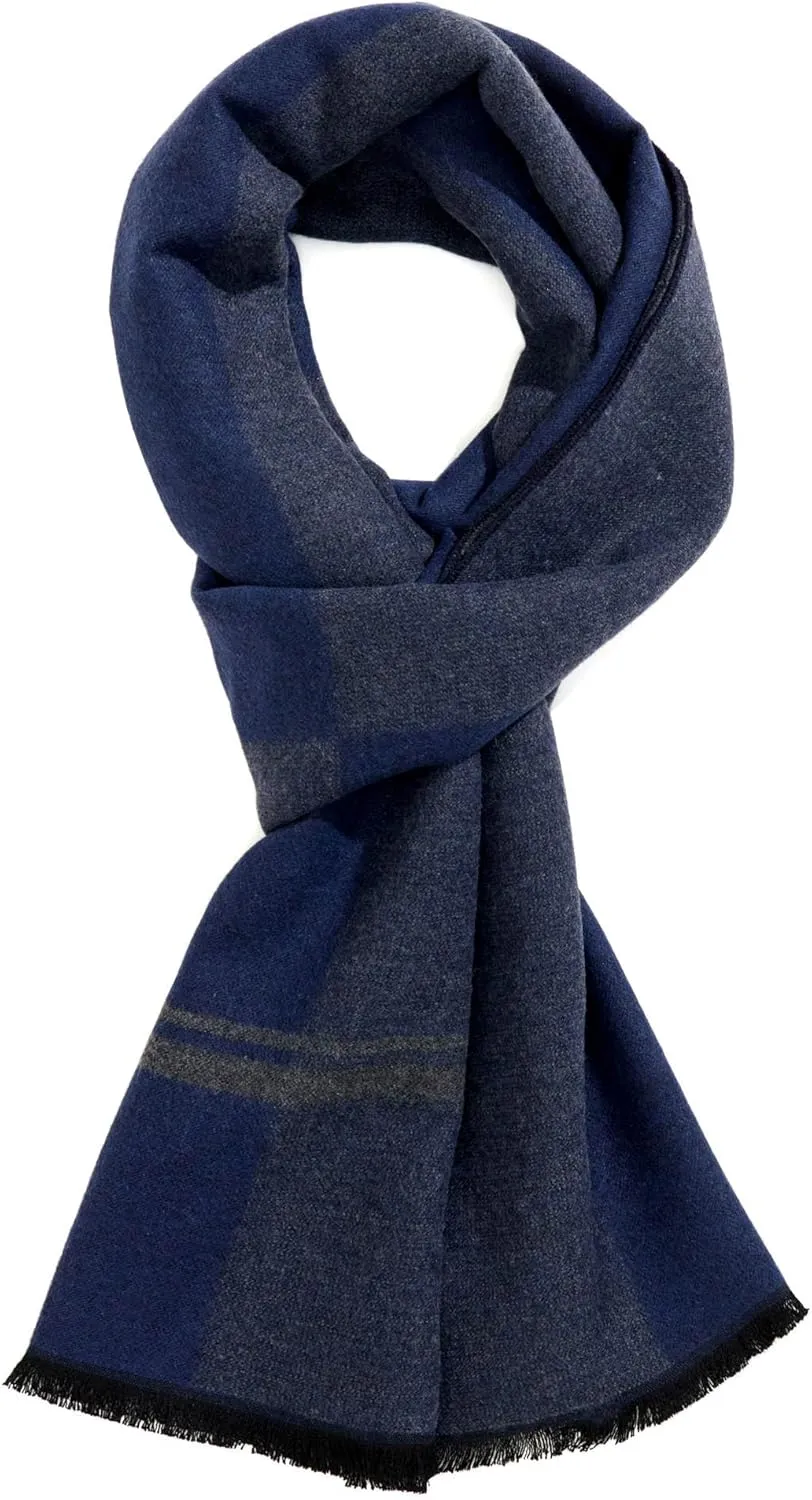 Men's Winter Warm Scarf Premium Cashmere Feel, Luxuriously Soft Long Plaid Pattern