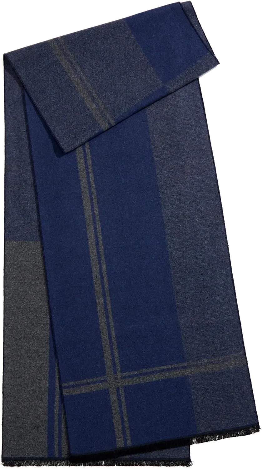 Men's Winter Warm Scarf Premium Cashmere Feel, Luxuriously Soft Long Plaid Pattern