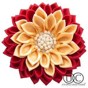**NEW** Crimson & Cream Flower Corsage Brooch
